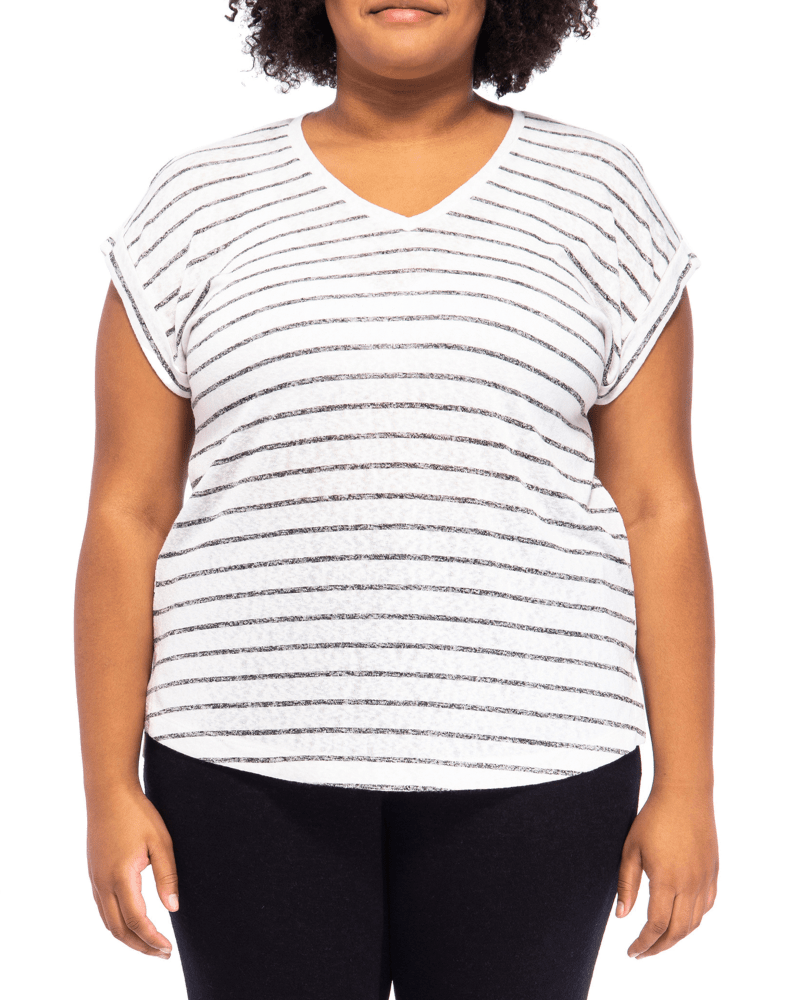 Plus size model wearing Jayla Striped Top by BOBEAU | Dia&Co | dia_product_style_image_id:189077